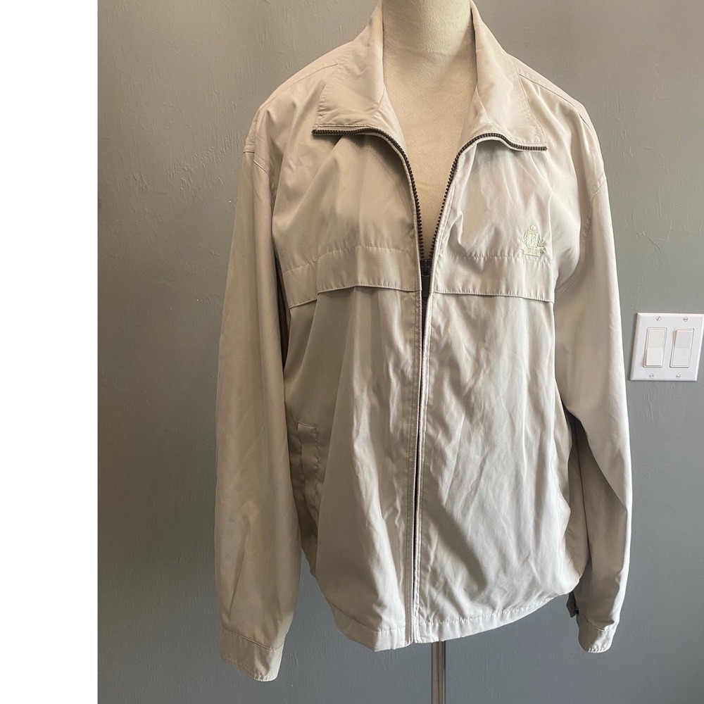 IZOD Mens Tan Beige Full Zip Windbreaker Jacket Harrington Style Size M RN 36543